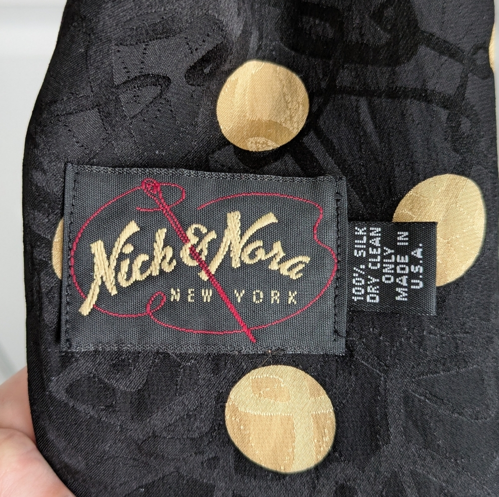 Nick and Nora Black and Gold Silk Polka Dot Scarf - Picture 2 of 8